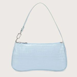 Blue Croc Skin Mini Baguette Bag